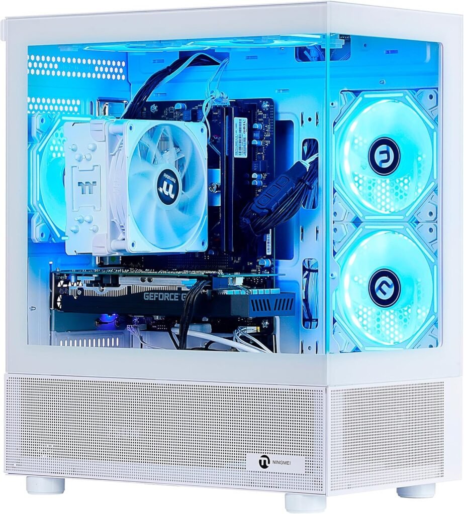 NINGMEI Gaming PC Desktop Computer,AMD Ryzen 5 5500 4.2 GHz,GeForce GTX 1660 Super 6GB,1TB NVMe SSD,16GB DDR4 3200MHz, Air Cooled Prebuilt,650W PSU,Windows 11 Home, Gamer PC, White
